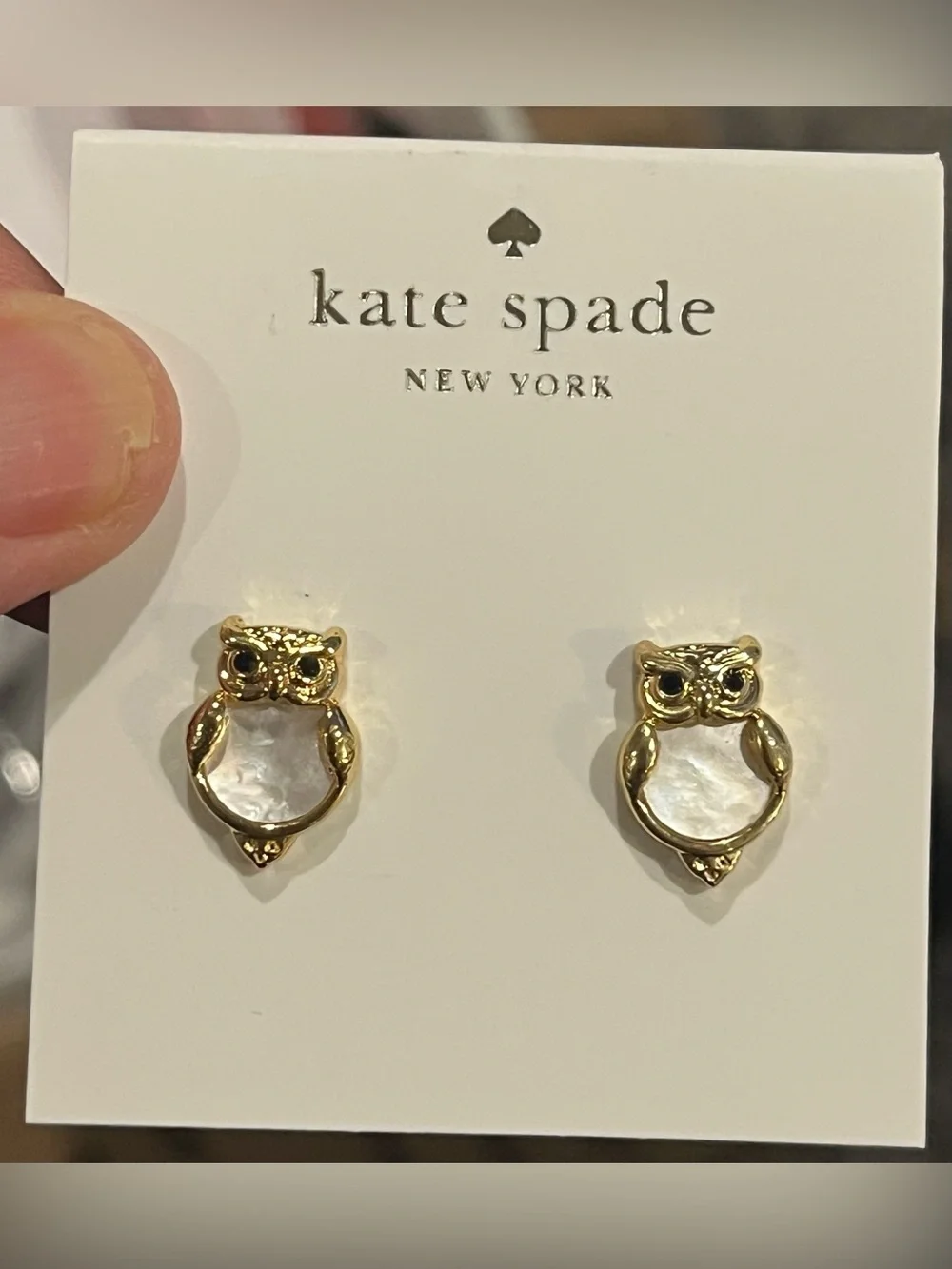kate spade Gold Owl Mother-of-Pearl Stud Earrings new